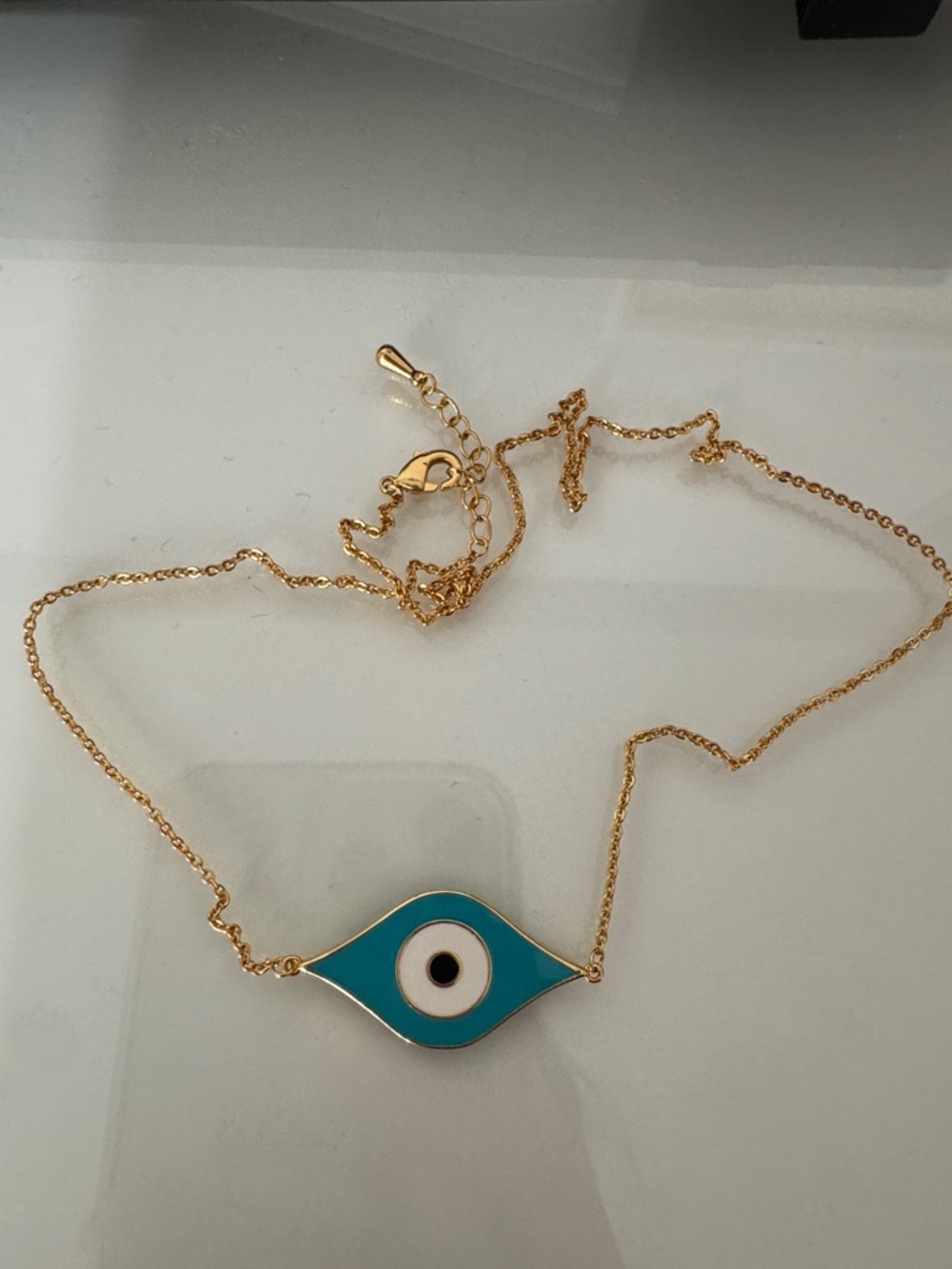 Gold Chain Necklace with Turquoise Evil Eye Pendant with two colours Evil Eye